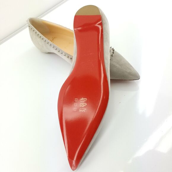 Christian Louboutin Grey Silver Anjalina Pointed Toe Flats Size 38 $845 - Picture 11 of 12